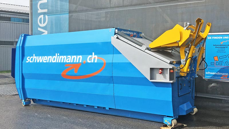 Unsere Schwendimann Kehrichtpresse. Moderner Pressbehälter zum kaufen oder mieten