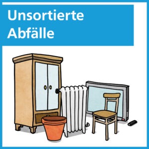 Unsortierte Abfälle / gemischte Mulde / Mischmulde. Abfälle und Wertstoffe gemischt in einer Mulde werden nach der Abholung sortiert.