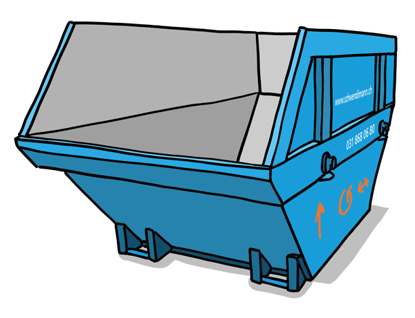 Die Aufsatzmulde 7 m3 aus der isometrischen Perspektive, damit sie sehen, wie die Mulde wirklich aussieht