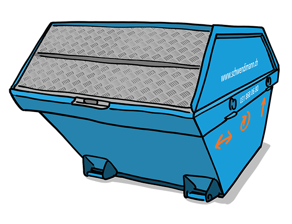Die Deckelmulde 6 m3 aus der isometrischen Perspektive, damit sie sehen, wie die Mulde wirklich aussieht